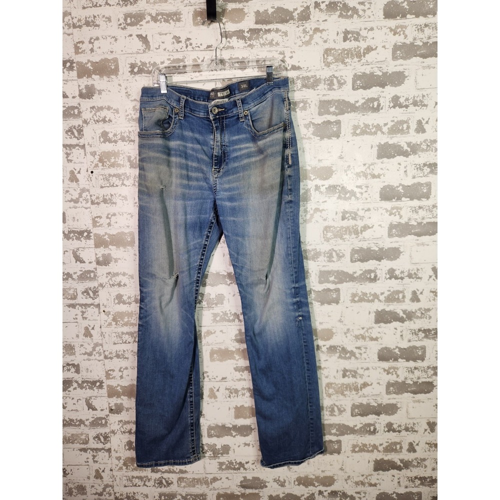 BKE Buckle Tyler Straight 34L (34x34) Denim Jeans Grunge Distressed